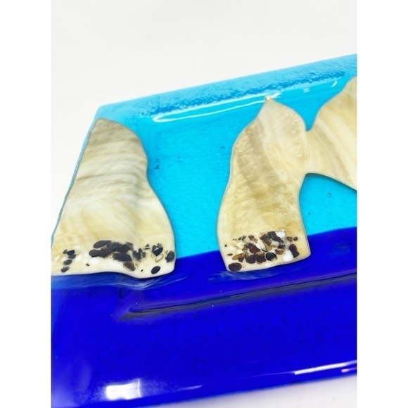 LOS CABOS Square Blue Beige Fused Glass Platter Serving Plate 11” X 11” - Picture 3 of 6